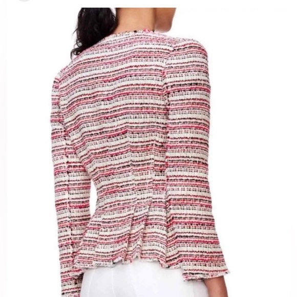 Rebecca Taylor Optic Tweed Blazer Jacket size 2 Red Pink White Pleated Back NWT - Picture 3 of 4